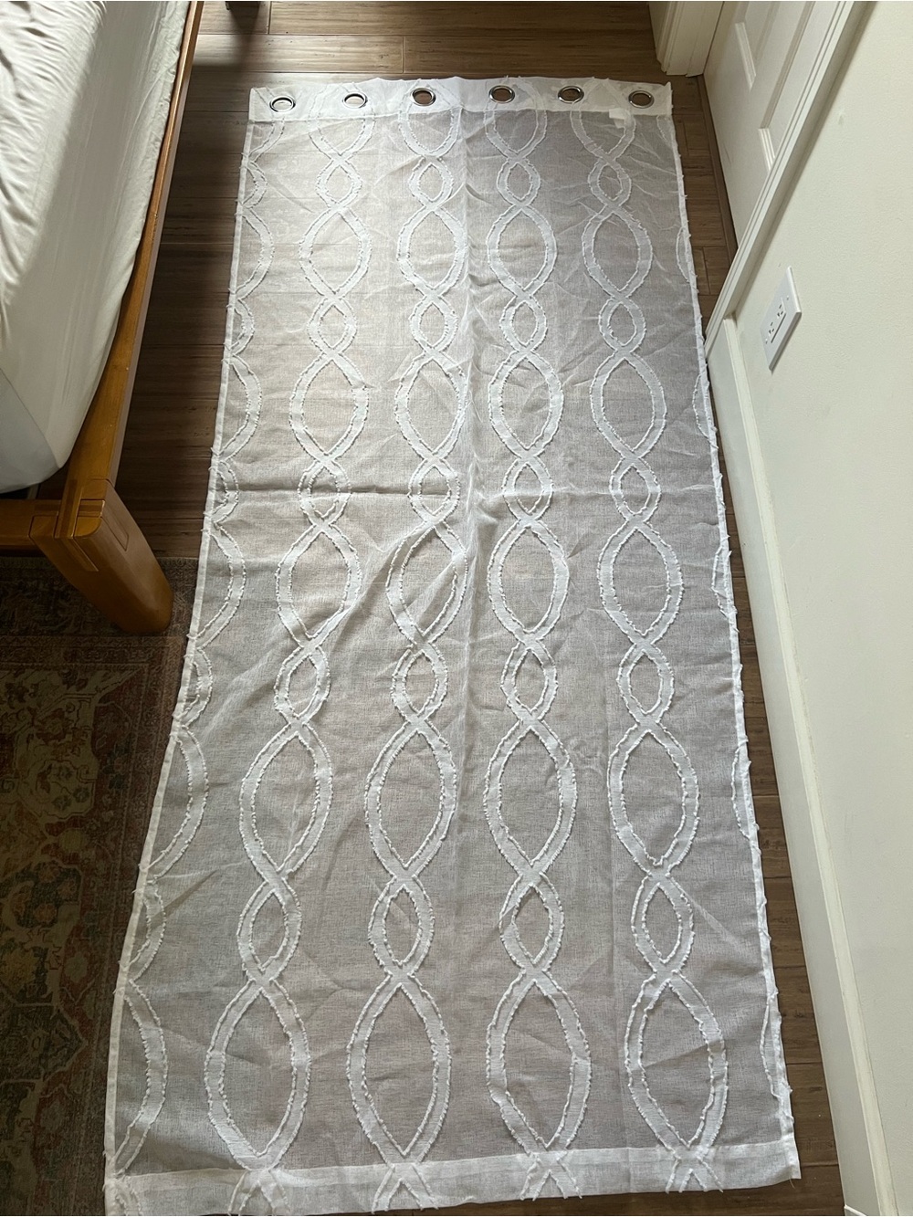 White Sheer Linen-Style Curtain Panels with Embroidered Pattern Set of 4